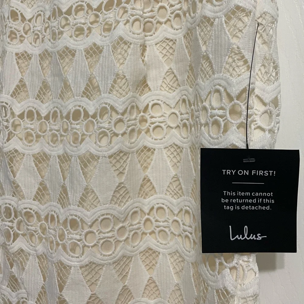 NWT Lulu’s White & Cream Crochet Sleeveless Dress, Size M, Bridal Shower Dress - Picture 7 of 11